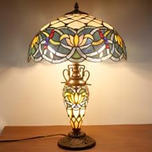 WERFACTORY Tiffany Lamp Blue Stained Glass Lotus Mather-Daughter Vase Table Lamp 16X16X24 Inches Antique Desk Reading Light Decor Bedroom Living Room Home Office S220 Series