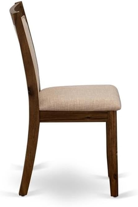 East West Furniture MZCNT04 Monza Modern Parson Dining Chairs - Light Tan Linen Fabric Upholstered Chairs, Set of 2, Antique Walnut