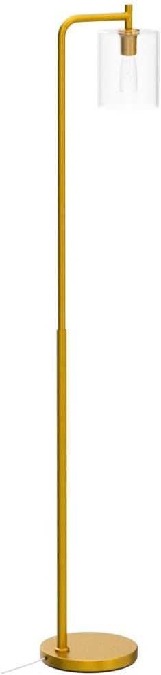 Brightech Elizabeth LED Floor lamp, Tall Lamp with Glass Shade & Edison Bulb, Industrial Lamp for Living Rooms & Offices, Vintage Standing Lamp for Bedroom in Farmhouse or Rustic Style - Gold