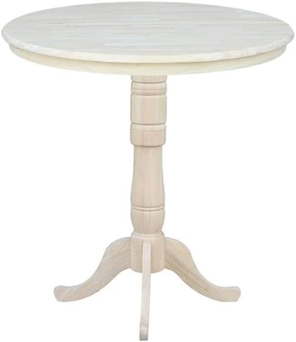 IC INTERNATIONAL CONCEPTS 36" Round Top Pedestal Table with 12" Leaf - Dining Counter or Bar Height