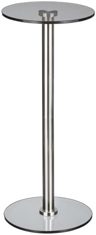 mDesign Glass Top Side/End Drink Table - Tall Modern Round Accent Metal Nightstand Furniture for Living Room, Dorm, Home Office, and Bedroom - 9" Round - Dark Smoke Gray/Chrome
