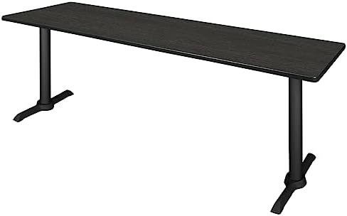 Regency Cain 84 x 24 in. Training Seminar Table – Durable T-Base Training Desk with Laminate Top, Scratch & Stain Resistant Surface, Rounded Corners (Ash Grey, Black Base)