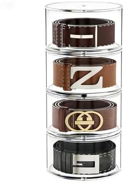 FEMELI Belt Organizer, Acrylic Belt Storage Holder for Closet & Drawer, 4-Layer Stackable Display Case for Belts, Watches, Jewelry and Ties