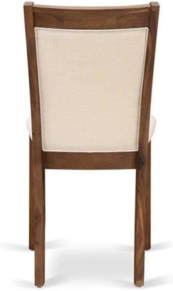 East West Furniture MZCNT32 Monza Parson Chairs - Light Beige Linen Fabric Upholstered Dining Chairs, Set of 2, Antique Walnut