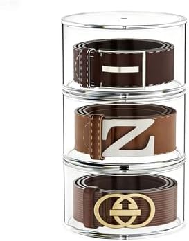 FEMELI Belt Organizer, Acrylic Belt Storage Holder for Closet & Drawer, 3-Layer Stackable Display Case for Belts, Watches, Jewelry and Ties