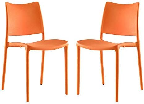 Modway Hipster Contemporary Modern Molded Plastic Stacking Two Dining Chairs in Orange