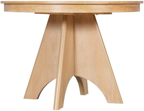 Bellemave 42"-58" Extendable Dining Table for 4-6, Farmhouse Round Kitchen Table with Removable Leaf and Crossed Legs for Kitchen, Dining Room (Natural Wood Wash)