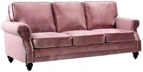 Container Furniture Direct Lotus Mid Century Modern Velvet Upholstered Living Room Rolled Arms, Sofa and Loveseat, Salmon