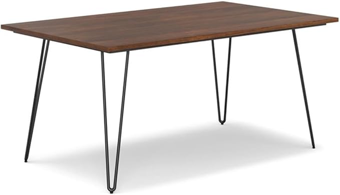 SIMPLIHOME Hunter Dining Table - 66 inch Wide Solid Wood Walnut Veneer Table, Modern Industrial Style for Dining Room or Kitchen with Black Powder-Coated Iron Legs and Hairpin Legs, Seats 6