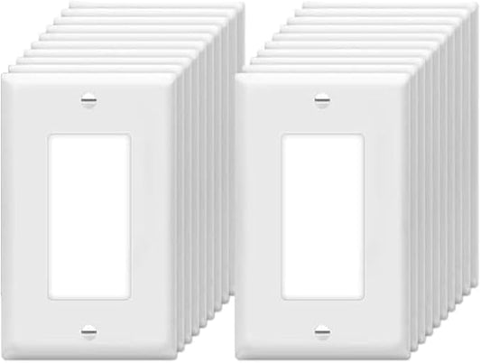 Decorator Wall Plates 1-Gang Switch Outlet Electrical Cover Plate Unbreakable Thermoplastic Faceplate for Light Receptacle Outlet Switch, White (20 Pack)