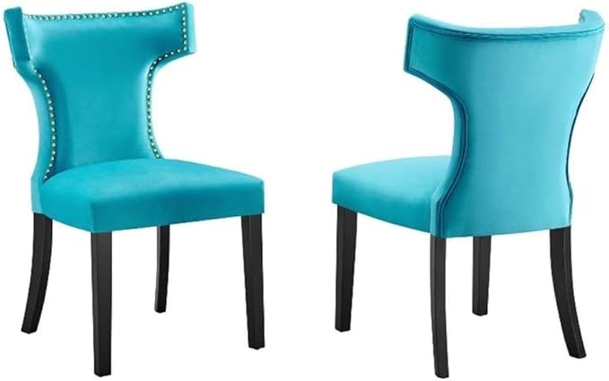 Modway EEI-5008-BLU Curve Performance Velvet Dining Chairs - Set of 2, Blue
