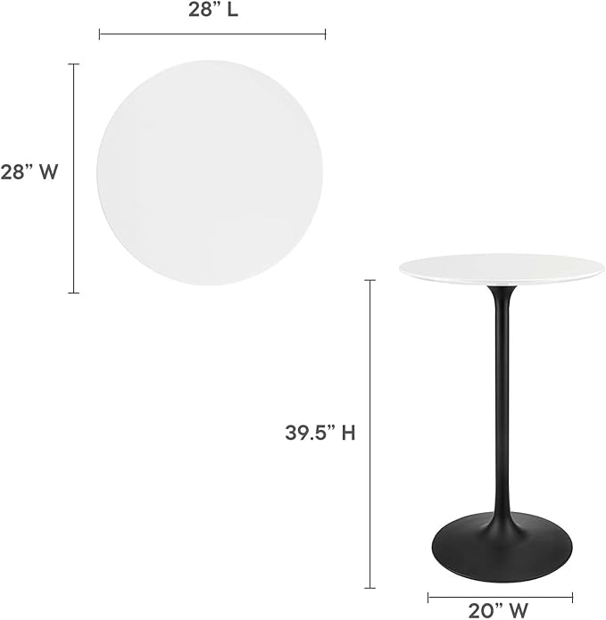 Modway Lippa 28" Round Wood Bar Table, White Top, Black Base