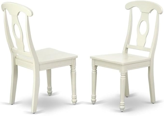 East West Furniture DLKE3-LWH-W 3 Piece Dining Room Table Set Contains a Round Kitchen Table with Dropleaf and 2 Dining Chairs, 42x42 Inch, Linen White
