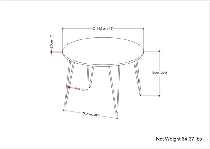 SIMPLIHOME Hunter Dining Table - 45 inch Wide Solid Mango Wood Round Table in Natural, Modern Industrial Style for Dining Room or Kitchen with Black Powder-Coated Iron Base and Hairpin Legs, Seats 4
