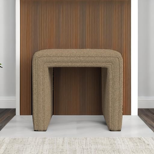 Spatial Order Modern Channel Tufted Ottoman | Spatial Order Home Décor | Ottoman for Living Room & Bedroom - Brown Boucle