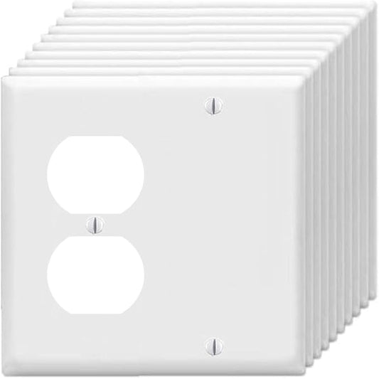 Duplex Receptacle Outlet/Blank Device Wall Plates 2-Gang Switch Electrical Cover Plate Unbreakable Thermoplastic Faceplate for Light Receptacle Outlet Switch, White (10 Pack)