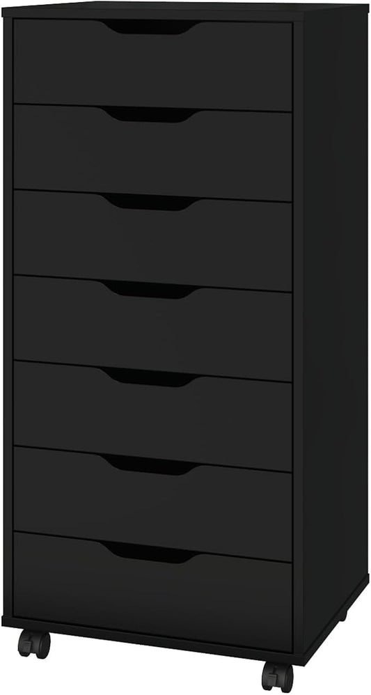 Panana 5/7 Drawer Chest, Wooden Tall Dresser Storage Dresser Cabinet with Wheels, Office Organization and Storage, Bedroom Furniture (Black, 7 Drawer)