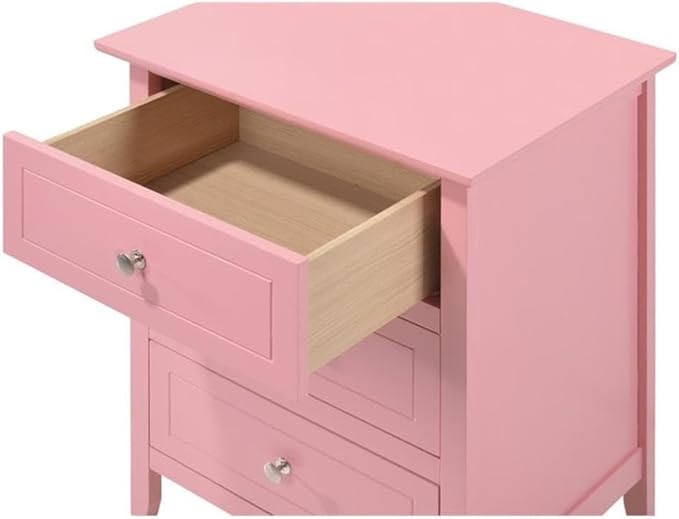 Glory Furniture Daniel 3 Drawer Nightstand in Pink
