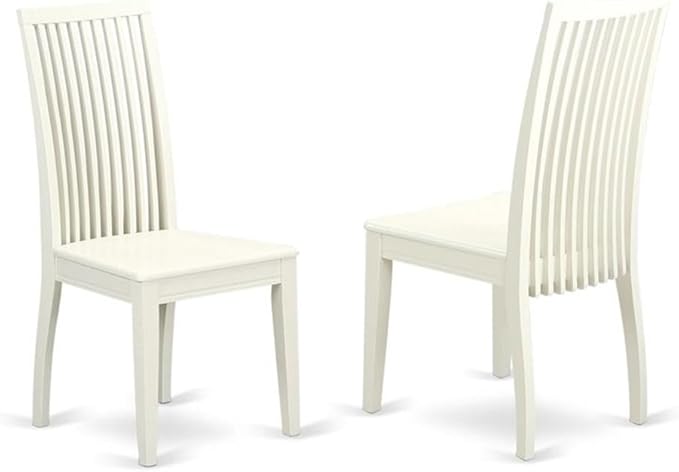 East West Furniture IPC-LWH-W Ipswich Dining Chairs - Slat Back Wood Seat Kitchen Chairs, Set of 2, Linen White