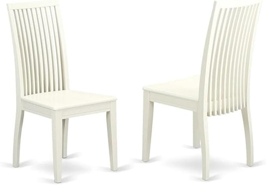 East West Furniture IPC-LWH-W Ipswich Dining Chairs - Slat Back Wood Seat Kitchen Chairs, Set of 2, Linen White