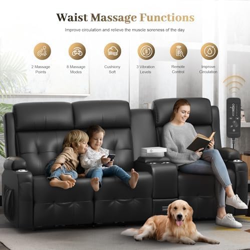 Recliner Sofa, 3 Seater Massage Reclining Loveseat Sofa Sets, 1 Single Power Recliner Chairs Heat & Massage, Heavy Weight Capacity, RV Clearance Love Seat Couch with Console, USB, Type C Port