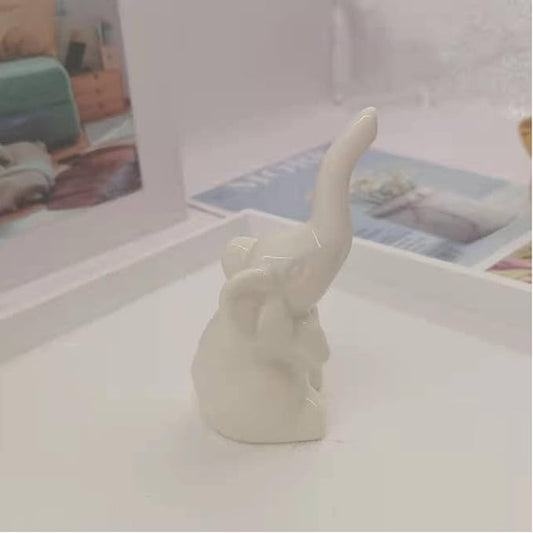 White Elephant Statue and Figurines Home Decor, Christmas White Elephant Gifts, Small Shelf Decor Accents, Modern Mini Knick Knacks for Living Room, Ceramic Decorative Objects for Shelves