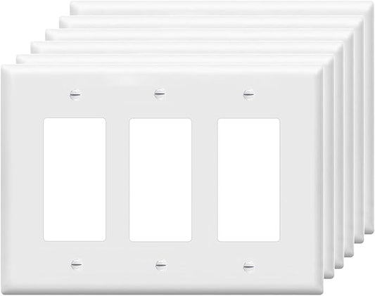 Decorator Wall Plates 3-Gang Switch Outlet Electrical Cover Plate Unbreakable Thermoplastic Faceplate for Light Receptacle Outlet Switch, White (6 Pack)