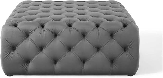Modway EEI-3774-GRY Anthem Tufted Button Large Square Performance Velvet Ottoman, Gray