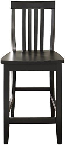 Crosley Furniture School House Wood Slat Back Counter Height Bar Stools Set of 2, Black, 24-inch