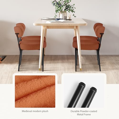 DUMOS Dining Chairs Set of 2, Mid Century Modern Chair Round Upholstered Curved Backrest, Kitchen Vanity Living Room Chairs with Black Metal Legs, Orange