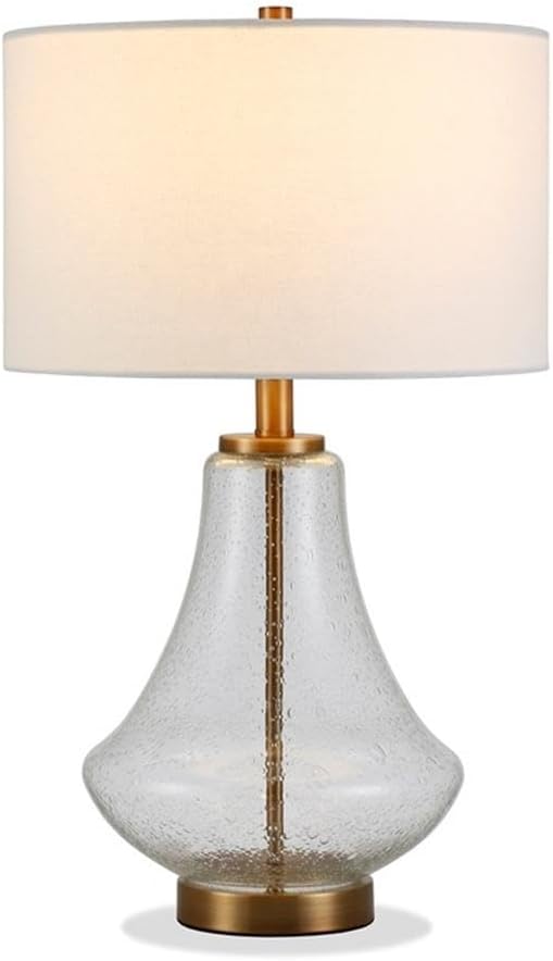 Lagos 23" Tall Table Lamp with Fabric Shade in Seeded Glass/Brushed Brass/White