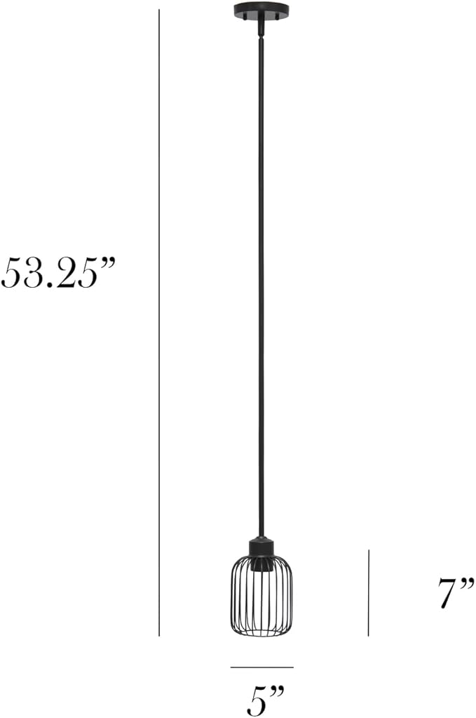 Elegant Designs PT1026-BLK 7" Industrial Farmhouse Metal Petite Adjustable Birdcage Hanging Ceiling Pendant, Black