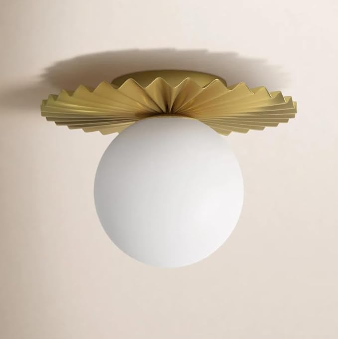 1-Light Milk Glass Pendant Light, 9.8" Sputnik Bubble Glass Chandelier Light Fixture, G9 Hand Blown Semi Flush Mount Ceiling Chandeliers Lighting for Dining Room, Living Room (Gold-1, 1-Light C)
