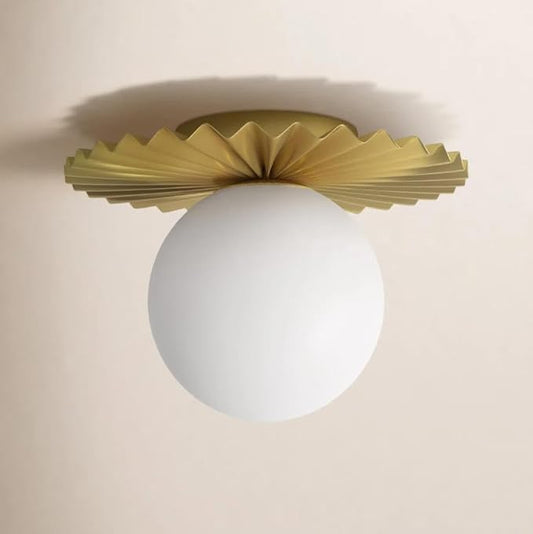 1-Light Milk Glass Pendant Light, 9.8" Sputnik Bubble Glass Chandelier Light Fixture, G9 Hand Blown Semi Flush Mount Ceiling Chandeliers Lighting for Dining Room, Living Room (Gold-1, 1-Light C)