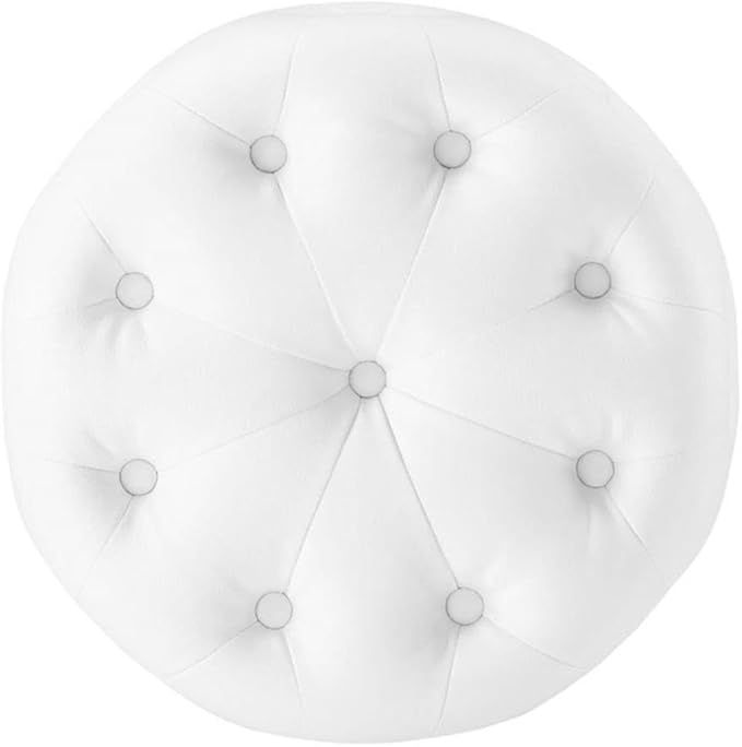 Modway EEI-3777-WHI Anthem Tufted Button Round Faux Leather Ottoman, White, Round Ottoman