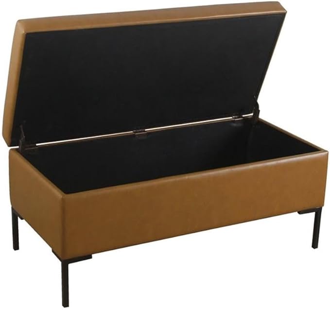HomePop Upholstered Storage Bench with Metal Leg|Homepop Home Décor|Bench with Storage for Living Room & Entryway - Faux Leather Brown