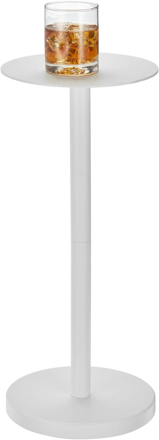 mDesign Glass Top Side/End Drink Table - Tall Modern Round Accent Metal Nightstand Furniture for Living Room, Dorm, Home Office, and Bedroom - 9" Round - Matte White