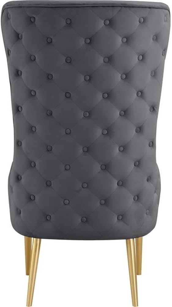 Meridian Furniture 536Grey Alexander Collection Modern | Contemporary Velvet Upholstered Accent Chair with Sturdy Gold Metal Legs and Deep Button Tufting on Back, 27" W x 33" D x 51" H