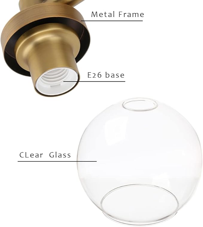 Pathson Glass Ceiling Light Fixtures, 2 Lights Globe Round Ceiling Lighting Lamp, Semi-Flush Mounted Ceiling Lights for Living Room Bathroom Hallway Loft Kitchen