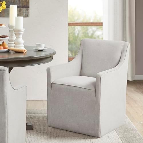 Madison Park Charlotte Dining Chair with Hidden Casters, Accent Chair 20" Thick Seat Cushion, Upholstered, Padded, Modern Farmhouse Dining Chair Side Chair, Fully Assembled Chair 34" H Grey