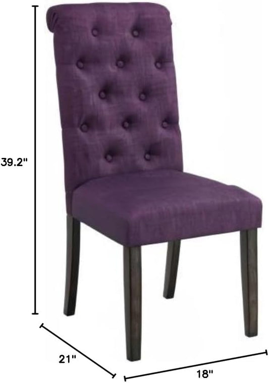 Roundhill Furniture Leviton Solid Wood Tufted Parsons Dining Chairs, Set of 2, Purple