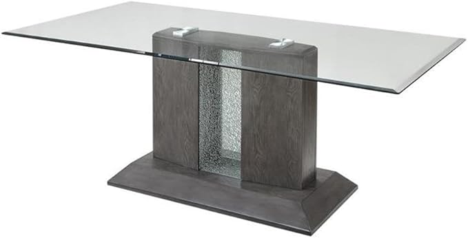Acme Bernice Dining Table in Gray Oak & Glass Top