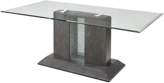 Acme Bernice Dining Table in Gray Oak & Glass Top