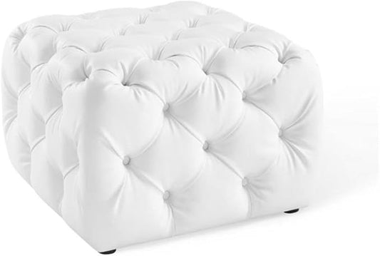 Modway EEI-3775-WHI Anthem Tufted Button Square Faux Leather Ottoman, White