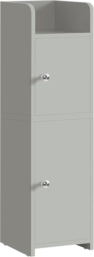 TEENFON Small Bathroom Storage Cabinet, Storage Cabinet with Doors and Adjustable Shelves, Corner Bathroom Cabinet, Narrow Cabinets for Small Spaces, Grey