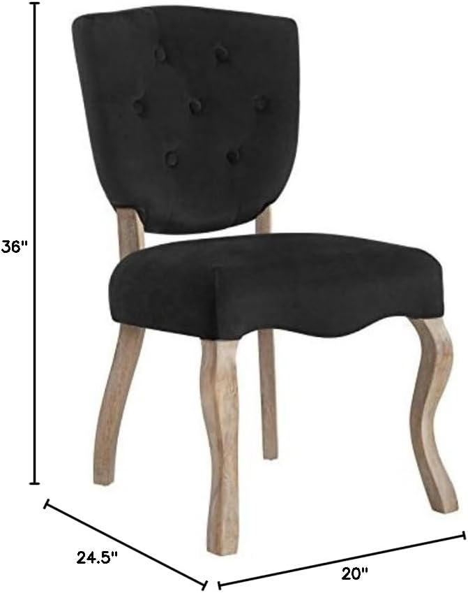 Modway Array French Vintage Tufted Performance Velvet Weathered Wood Dining Chair in Black