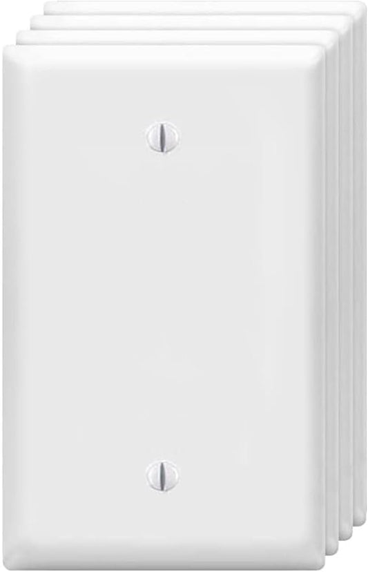 Blank Wall Plates 1-Gang blank Switch Outlet Electrical Cover Plate Unbreakable Thermoplastic Faceplate for Light Receptacle Outlet Switch, White (4 Pack)