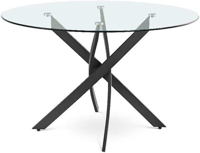 Meridian Furniture 986-T Xander Collection Modern | Contemporary Dining Table with Matte Black Metal Base, 48" Round Tempered Glass Top, 10MM Glass Thickness, 48" W x 48" D x 30" H, Black