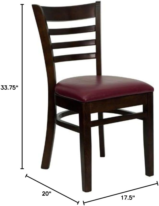 Flash Furniture 2 Pk. HERCULES Series Ladder Back Walnut Wood Restaurant Chair - Burgundy Vinyl Seat