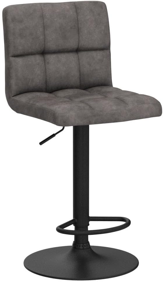 Finnhomy Bar Stools Set of 2 Counter Height, Swivel Barstools with Footrest and L Shape Thicken Cushion Back, Height Adjustable Modern Bar Chairs, Vintage Leather, Retro Grey